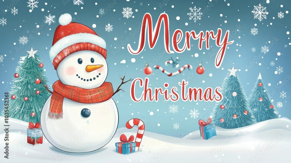 Merry Christmas and Happy New Year greeting card design with snowman. Merry Christmas and Happy New Year greeting card design with snowman.
