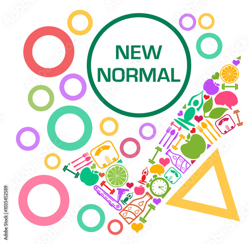 New Normal Tick Mark Health Symbols Circles Text Colorful 