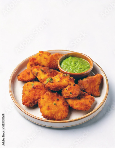 Golden-brown, crispy Paneer Pakoras, freshly grilled to perfection, served with a vibrant green chutney. A delightful Indian snack, savory and irresistible!