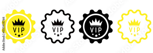 Vip badges icon ,Vip club icons with crown and stars in curve zig zag label