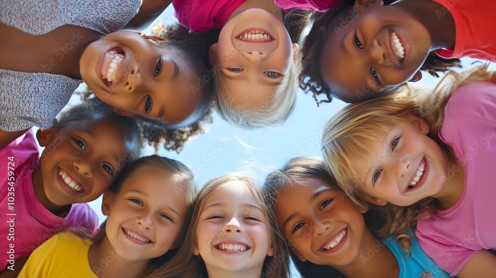 Joyful Group of Kids Smiling in a Circle Under Blue Sky_3 Joyful Group of Kids Smiling in a Circle Under Blue Sky_3