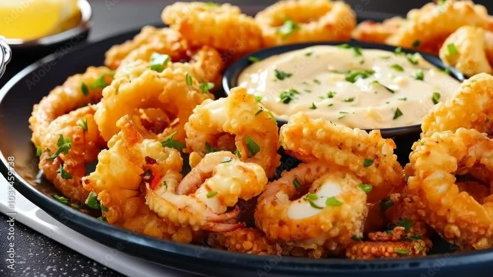 Crispy fried calamari with aioli dip, Video Crispy fried calamari with aioli dip, Video