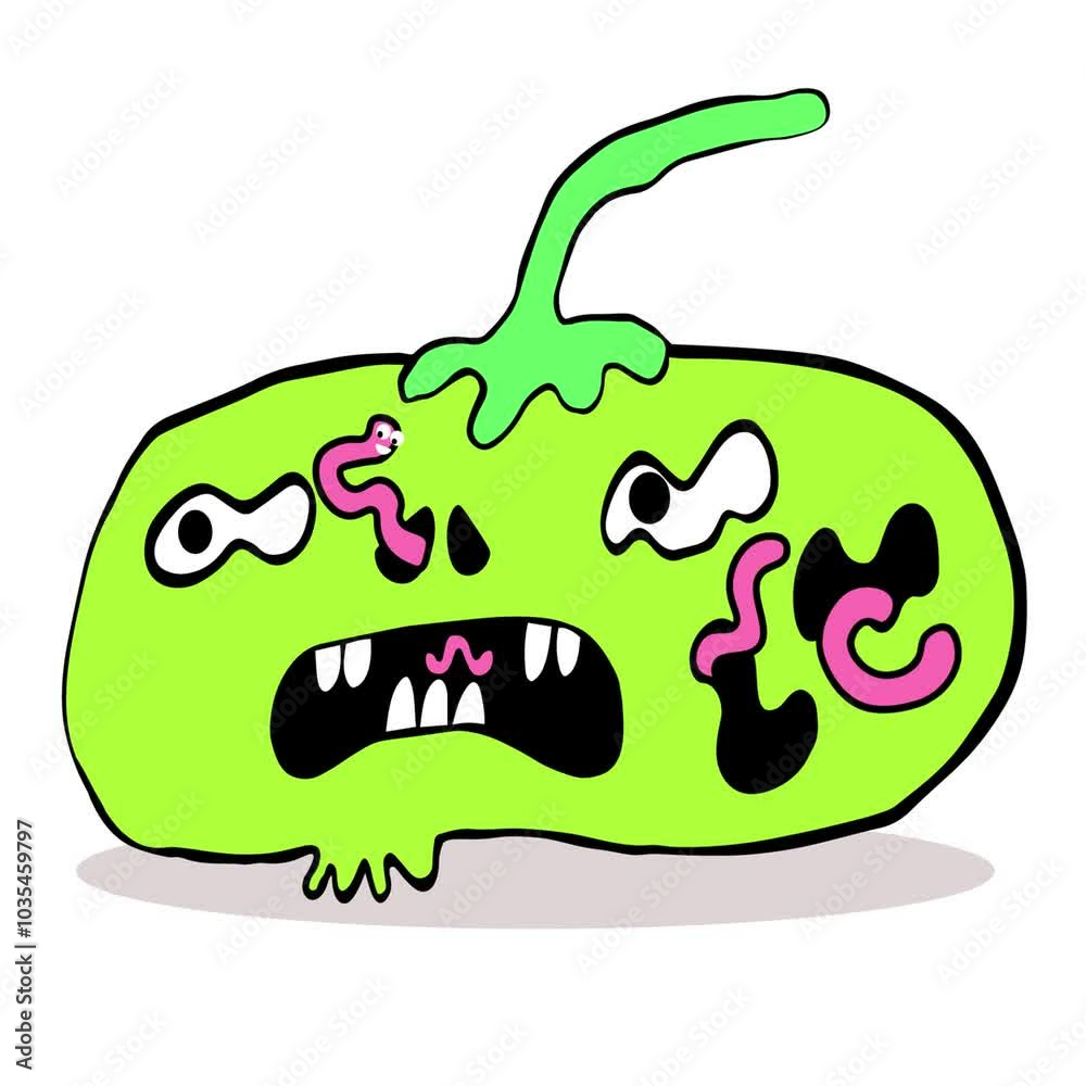 cute halloween pumpkin character with worms inside in flat style in simple motion