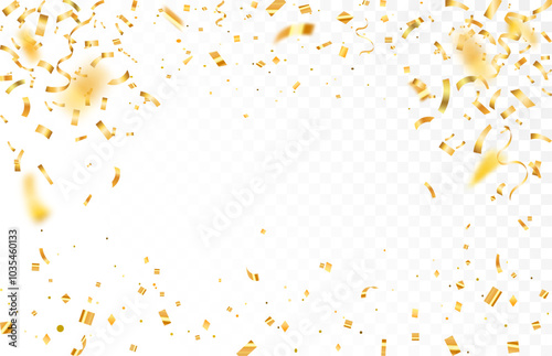 Falling gold confetti seamless background. Luxury gold confetti and carnival ribbons.