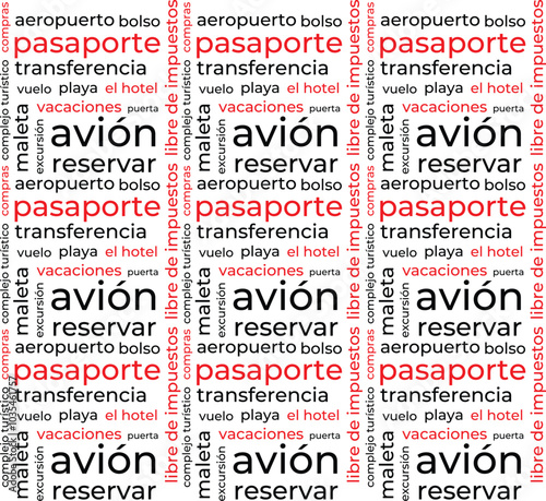 Plantilla de nube de palabras sobre viajes en español. Fondo conceptual vectorial