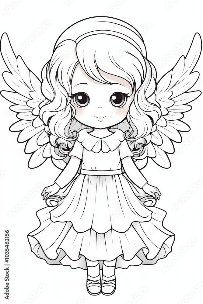 Fototapeta premium Christmas angel full body clipart on white background