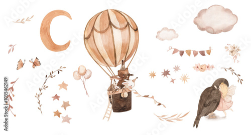 Watercolor hot air balloon illustration for kids