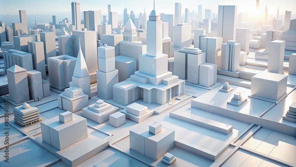 Obraz premium Minimalist Abstract 3D White Cityscape for Modern Design and Background Use