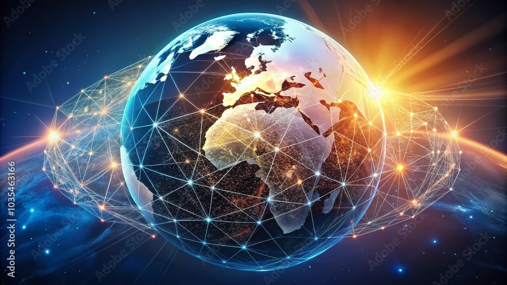 Minimalist 3D Vector Illustration of Planet Earth and World Map in a Networked Design Minimalist 3D Vector Illustration of Planet Earth and World Map in a Networked Design