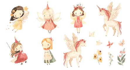 Deken met foto Eenhoorn Watercolor girl, fairy, unicorn, flowers illustration for kids  © Olga Listopad