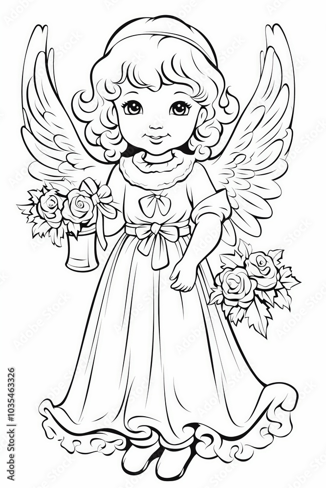 Fototapeta premium Christmas angel full body clipart on white background