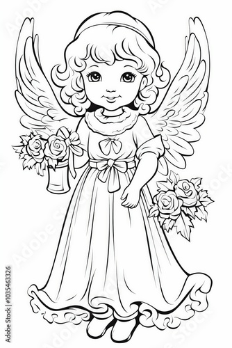 Christmas angel full body clipart on white background