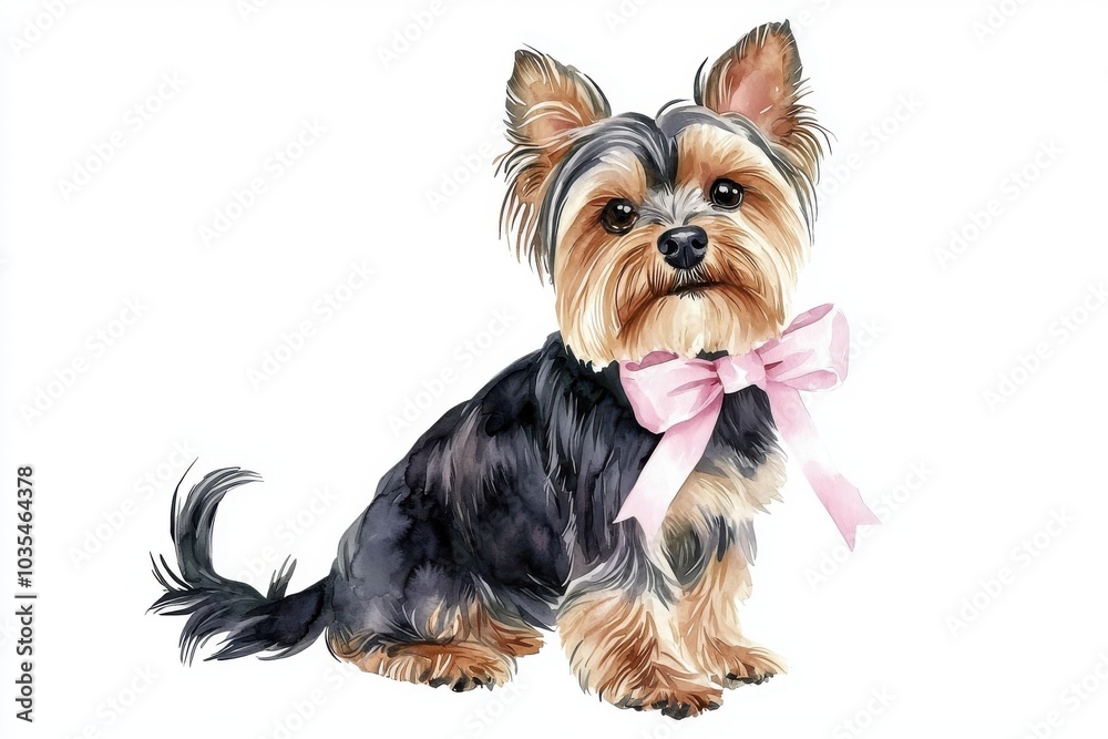 Charming Yorkshire Terrier sitting pretty with a pink bow. Perfect for pet lovers and dog-themed designs. Charming Yorkshire Terrier sitting pretty with a pink bow. Perfect for pet lovers and dog-themed designs.
