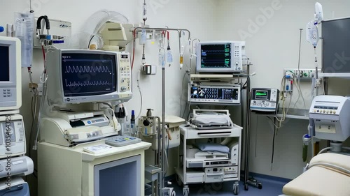 A medical examination room is filled with equipment and technology, showing the latest advancements in healthcare