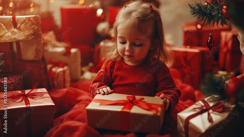 Happy child with gift box in holiday season. Happy child with gift box in holiday season.