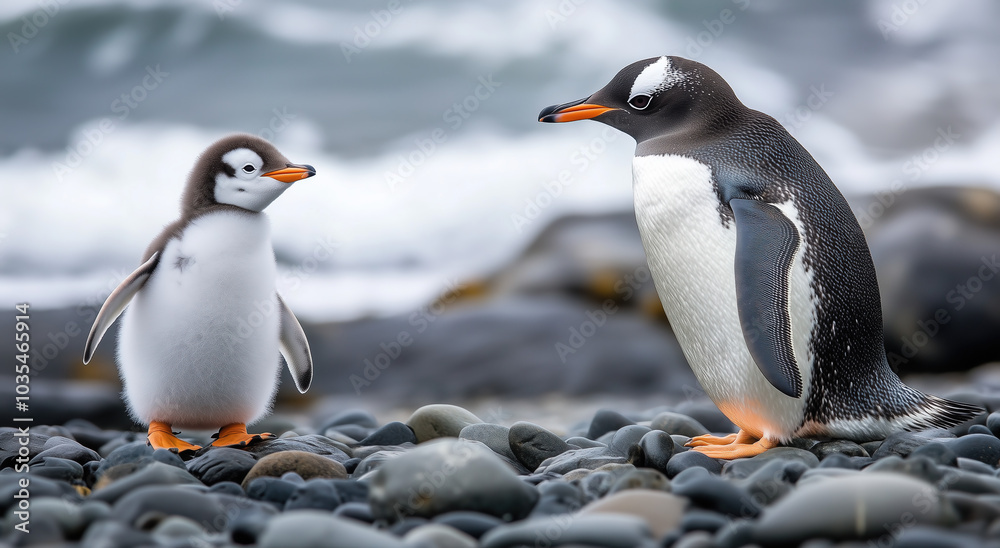 Obraz premium two penguins on the rocks