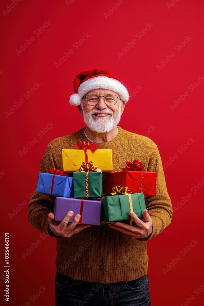 Happy senior man with gift box in holiday season. Happy senior man with gift box in holiday season.