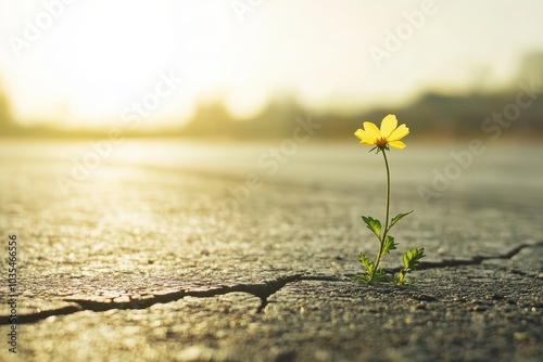 A close-up of a lone flower pushing through concrete, showcasing resilience strength and beauty of nature.