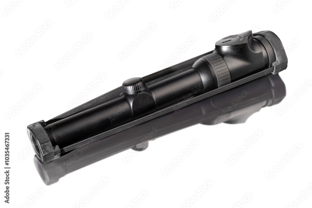 Laser sight for rifle close up. Optics for firearms. Laser sight for rifle close up. Optics for firearms.