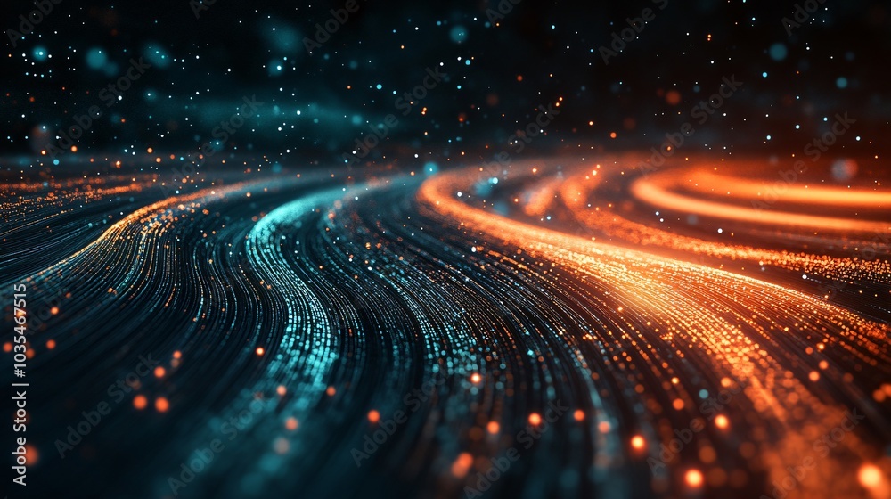 Technological Innovation Glowing Orange and Teal Light Streaks on Black Gradient Background Technological Innovation Glowing Orange and Teal Light Streaks on Black Gradient Background