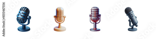 Set of microphone 3d icon in cartoon style minimal, isolated over on transparent white background