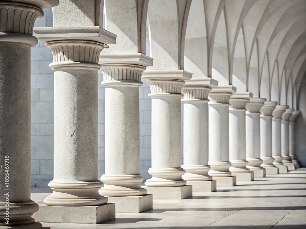 Minimalist White Stone Columns and Arches with Weathered Concrete Wall for Architectural Photography Minimalist White Stone Columns and Arches with Weathered Concrete Wall for Architectural Photography