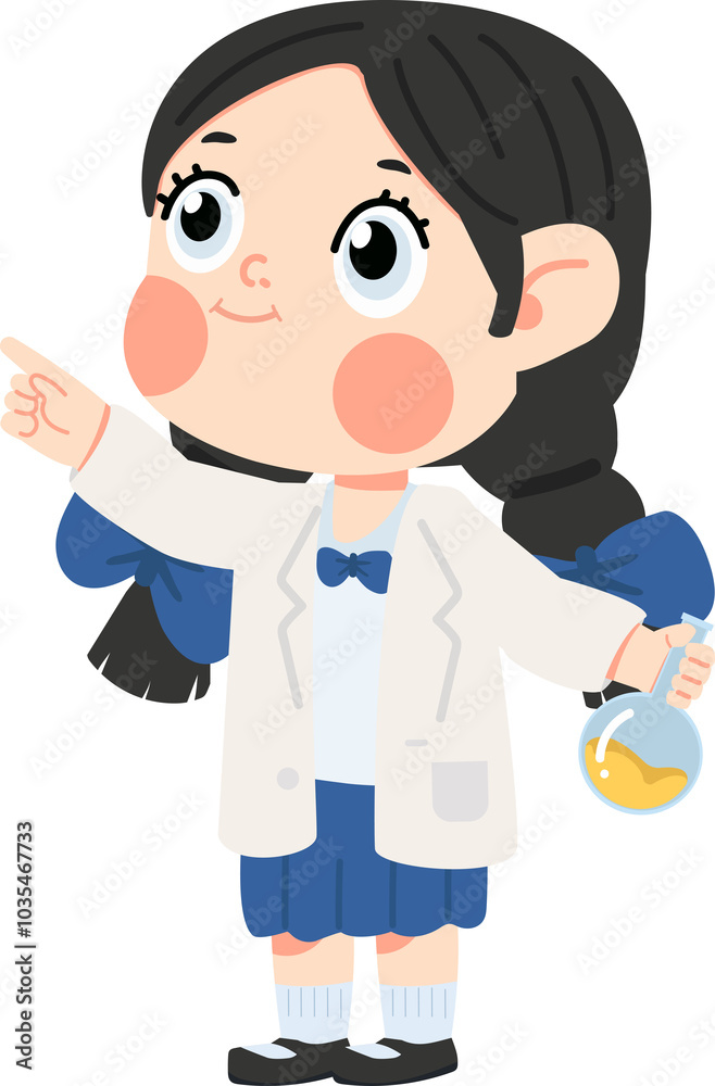 Kid girl student Scientist pointing with a finger