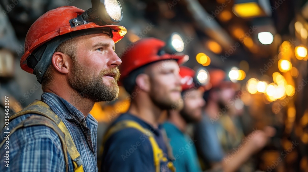 Miners Inspecting Gold Deposits in Bright Underground Environment Miners Inspecting Gold Deposits in Bright Underground Environment