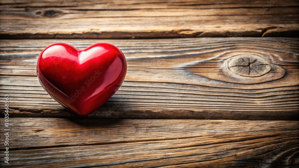 A single, glossy, crimson heart lies on a rustic wooden surface, its vibrant color contrasting with the weathered grain of the wood. A single, glossy, crimson heart lies on a rustic wooden surface, its vibrant color contrasting with the weathered grain of the wood.