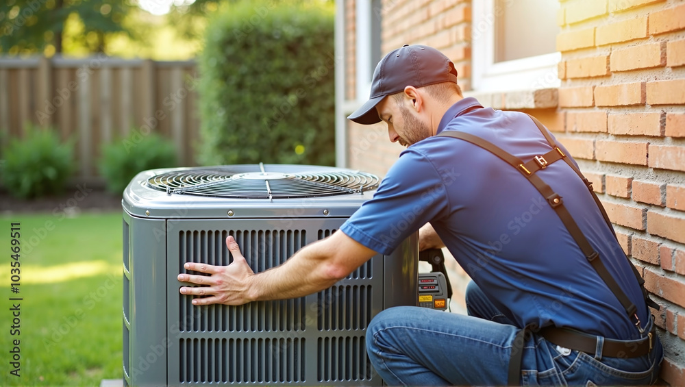 Heating, Ventilation and Air Conditioning technician checks and repairs a hvac system for faults and malfunctions and sets it up Heating, Ventilation and Air Conditioning technician checks and repairs a hvac system for faults and malfunctions and sets it up