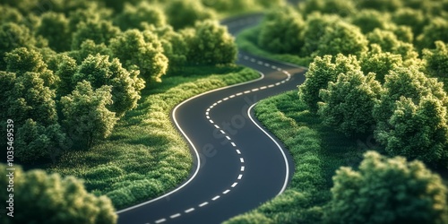 3d illustration of road with beautiful landscape isolated. With empty space for your text. Travel and vacation road advertisement. Bending road and highway 