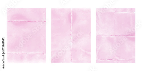 Pink folded worn paper set. Trendy background texture for poster, banner