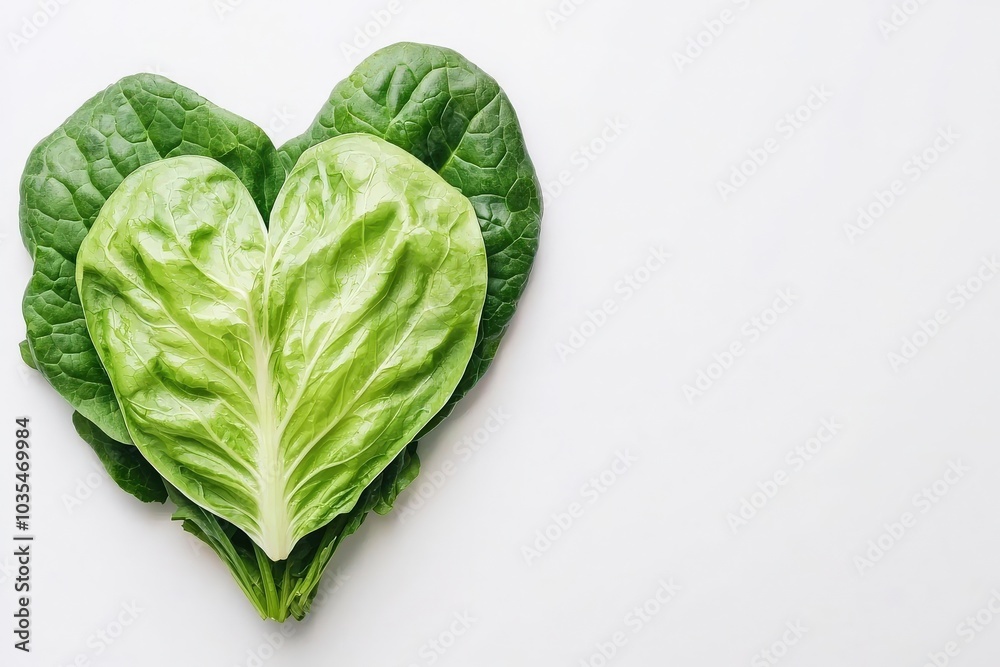 Creative Heart-Shaped Arrangement of Fresh Green Spinach Leaves on a Minimalist White Background for Healthy Eating Inspiration Creative Heart-Shaped Arrangement of Fresh Green Spinach Leaves on a Minimalist White Background for Healthy Eating Inspiration