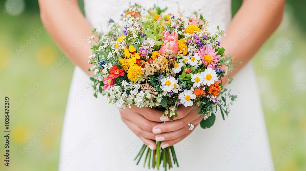 Close-Up of Hands Holding a Colorful Flower Bouquet Close-Up of Hands Holding a Colorful Flower Bouquet
