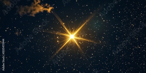 A bright, golden star shines in the dark night sky, looking like a real star. 