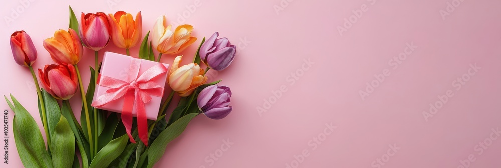 Fototapeta premium Lovely pink feminine tone gift box for Valentine’s Day, Mother's Day.
