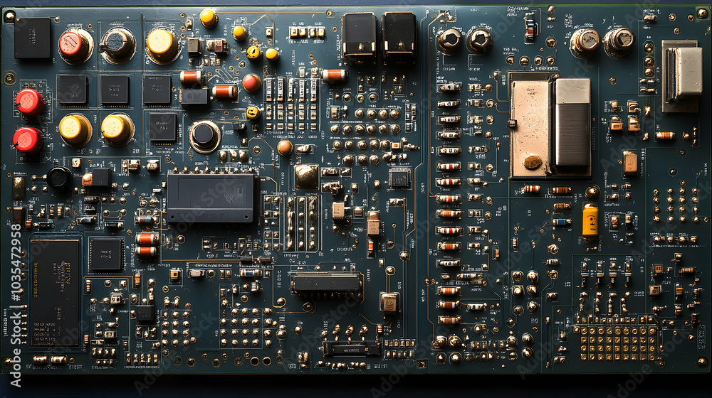 Fototapeta premium Neatly Organized Circuit Board with Precision Components and Clean Layout, Ideal for Technology and Electronics Illustrations