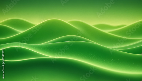 An abstract landscape of green hills with smooth curves and gentle waves, ideal for eco-friendly themes, relaxation, or modern digital art.