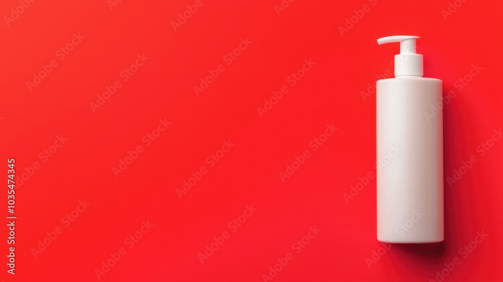 White lotion bottle on red background for beauty and skincare products. White lotion bottle on red background for beauty and skincare products.