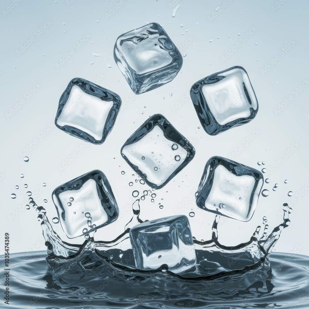 Ice Cubes Splashing into Water - Refreshing & Cool Ice Cubes Splashing into Water - Refreshing & Cool