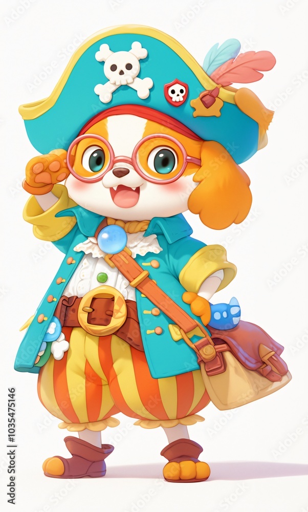 Cheerful Cartoon Dog Pirate in Costume on Isolated Background. Adventure and Fun Concept for Kids. Cheerful Cartoon Dog Pirate in Costume on Isolated Background. Adventure and Fun Concept for Kids.