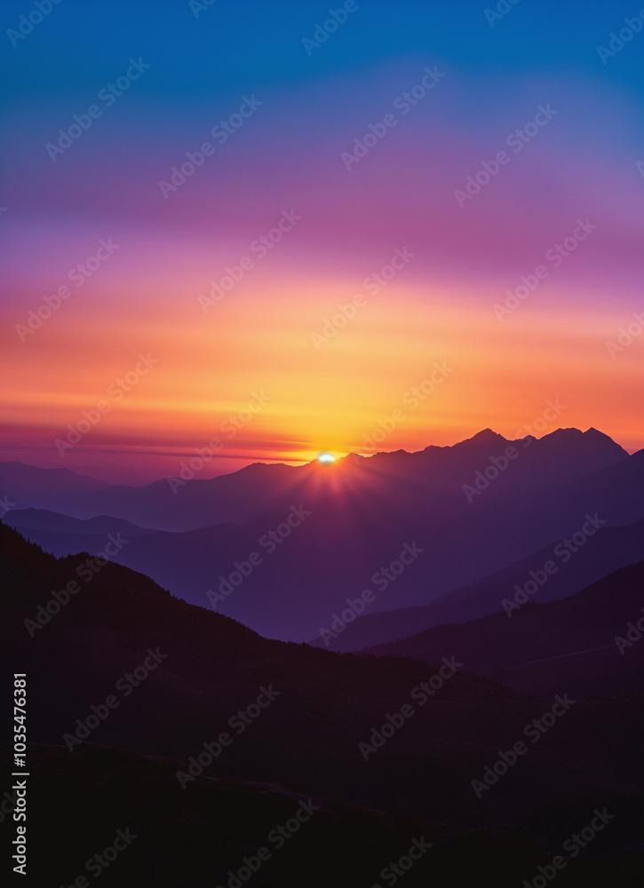 A breathtaking sunrise or sunset over a mountain range with the sun shining through the clouds, creating a beautiful gold afterglow in the sky.
A breathtaking sunrise or sunset over a mountain range with the sun shining through the clouds, creating a beautiful gold afterglow in the sky.