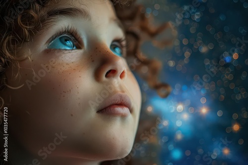 Child with wide eyes, marveling at the wonders of a planetarium