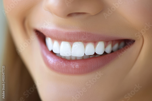 Close up of perfect white teeth with a healthy mouth, a beautiful smile and clean teeth on an isolated background. Smile concept, dental health care treatment.