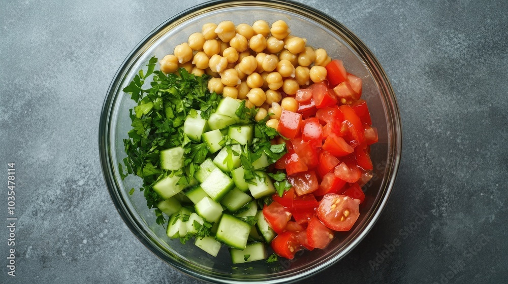 A simple chickpea salad with cucumber, tomato, and olive oil, offering a light yet protein-packed and nutritious meal A simple chickpea salad with cucumber, tomato, and olive oil, offering a light yet protein-packed and nutritious meal