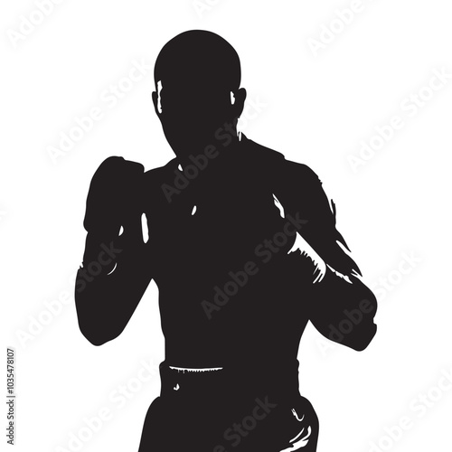 The Boxer's Stance: A powerful silhouette of a determined boxer in fighting stance, ready for the challenge, showcasing strength and resilience.