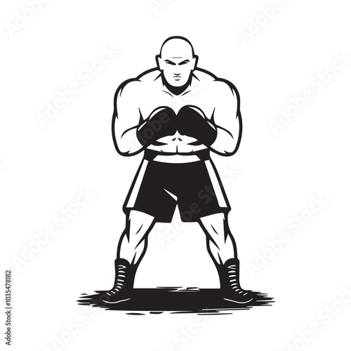 The Boxer's Stance: A powerful silhouette of a determined boxer in fighting stance, ready for the challenge, showcasing strength and resilience.