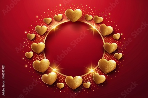 Mothers Day Golden Hearts Banner on Red Background for Celebrations