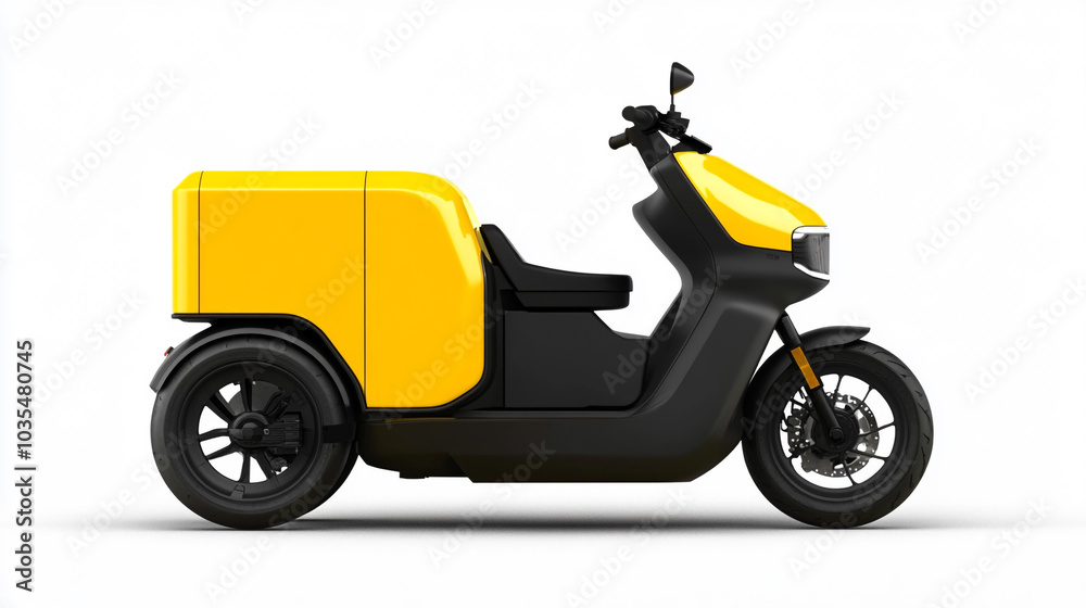 Yellow Electric Delivery Scooter with Cargo Box Modern Urban Transportation Yellow Electric Delivery Scooter with Cargo Box Modern Urban Transportation