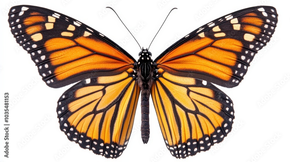 Fototapeta premium Close-Up of Monarch Butterfly with Detailed Wings on White Background